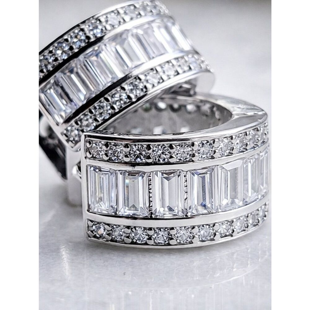 Silver Baguette Hoop Earrings